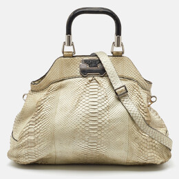Celine Cream Python Frame Satchel 1105762
