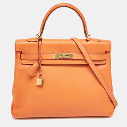 Hermes Orange Taurillon Clemence Leather Gold Finish Kelly Retourne 35 Bag 1098405