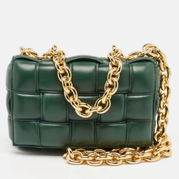 Bottega Veneta Green Leather Padded Chain Cassette Top Handle Bag 1106156