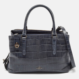 Coach Navy Blue Croc Embossed Leather Brooklyn Carryall 28 Tote 1106560