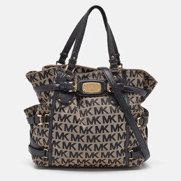 Michael Kors Black/Beige Signature Canvas and Leather Gansevoort Tote 1106548