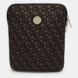 DKNY Brown/Black Canvas and Leather Pouch Clutch 1106280