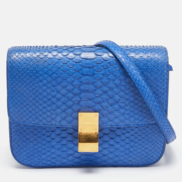 Celine Blue Python Medium Classic Box Shoulder Bag 1101164