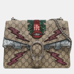 Gucci Beige GG Supreme Canvas and Suede Medium Embellished Dionysus Shoulder Bag 1108527