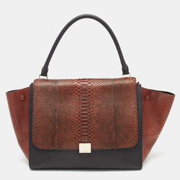 Celine Brown/Black Python and Leather Large Trapeze Top Handle Bag 1101230