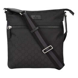 Сумка men's logo leather logo stripe webbing shoulder strap nylon shoulder messenger bag black Gucci, черный 449184-g1xhn-8615 | black