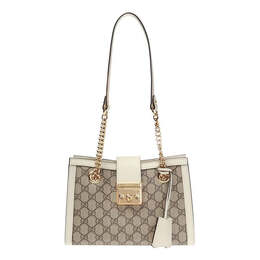 Сумка padlock metallic logo canvas chain handbag small / white Gucci, бежевый 498156-khnkg-9761 | cream/