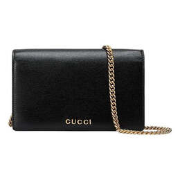Сумка chain wallet with script 'black leather' Gucci, черный 772643-0op0n-1000 | black