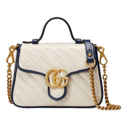 Сумка gg marmont gold logo colorblock leather chain handbag mini white / blue retro Gucci, белый 583571-0olfx-9085 | white