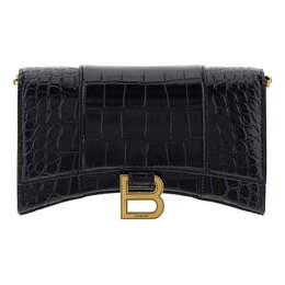 Сумка hourglass wallet on chain crocodile embossed 'black' Balenciaga, черный 6560501lrgm1000 | black