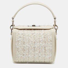 Alexander McQueen White Leather and Tweed Box 19 Shoulder Bag 1109197