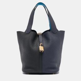 Hermes Bleu Nuit/Noir/Bleu Zanzibar Taurillon Clemence Leather Picotin Lock 22 Bag 1107253