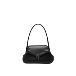 Amina Muaddi Ladies Black Gemini Leather Shoulder Bag gemini flat-nappa black + silver ha