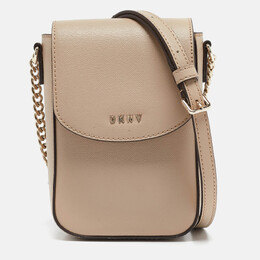 DKNY Beige Saffiano Leather Flap Phone Crossbody Bag 1112027
