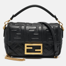 Fendi Black Leather FF Motif Baguette Mini Chain Bag 1112120