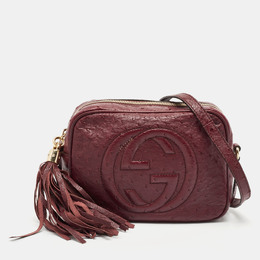 Gucci Burgundy Ostrich Leather Soho Disco Camera Crossbody Bag 1111670