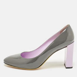Fendi Grey Patent Leather Round Tote Pumps Size 41 1110715