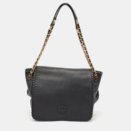 Tory Burch Black Braided Leather Marion Flap Shoulder Bag 1113065