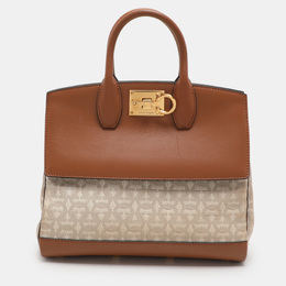 Salvatore Ferragamo Beige/Brown Canvas and Leather Medium The Studio Tote 1112850