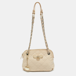 DKNY Light Beige Quilted Leather Small Zip Shoulder Bag 1112782