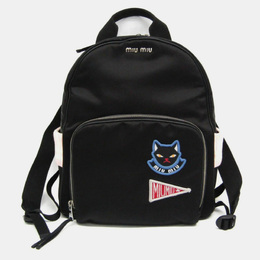 Miu Miu Black Nylon/Knit Cat Applique Backpack 1110978