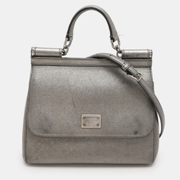 Dolce & Gabbana Silver Leather Medium Miss Sicily Top Handle Bag 1113784