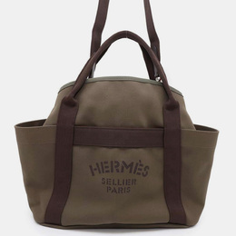 Hermes Groom Khaki/Fu Canvas Leather Sac De Pansage Bag 1111215