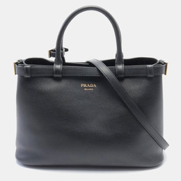 Prada Black Leather Buckle Belt Tote Bag 1111476