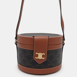 Celine Brown Leather Triomphe Tambour Vanity Shoulder Bag 1111145