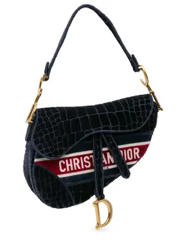 Christian Dior 2021 Velvet Crocodile Effect Embroidered Saddle Bag shoulder bag 29055729