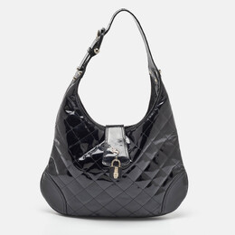 Burberry Black Quilted Patent Leather Brooke Hobo 1113123
