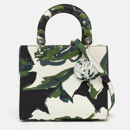 Christian Dior Green Floral Graffiti Fabric Medium Lady Christian Dior Tote 1115056