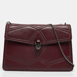 Bvlgari Burgundy Quilted Leather Medium Studded Serpenti Forever Shoulder Bag 1115009
