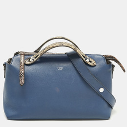 Fendi Navy Blue/Beige Leather and Python Small By The Way Bag 1113965