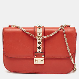 Valentino Red Leather Large Glam Lock Flap Bag 1114043