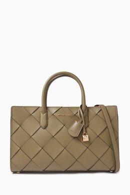 Michael Kors Medium Scarlett Satchel Bag in Woven Leather 218204858_20