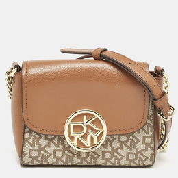DKNY Beige/Brown Signature Coated Canvas and Leather Crossbody Bag 1117078