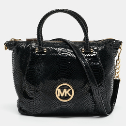 Michael Kors Black Python Embossed Fulton Satchel 1117185