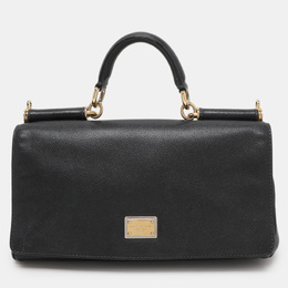 Dolce & Gabbana Black Leather Miss Sicily Chain Top Handle Bag 1118545