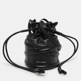 Alexander McQueen Black Leather The Soft Curve Drawstring Bucket Bag 1118502