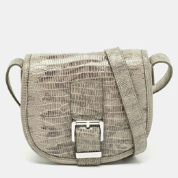 Michael Kors Grey Lizard Embossed Leather Buckle Flap Crossbody Bag 1118567