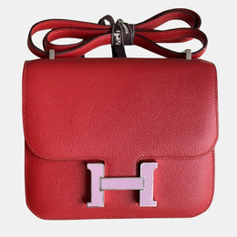 Hermes New Red Pink Enamel Buckle Constance 19 bag 1117600