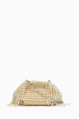 Self-Portrait Pearl-embellished Clutch Bag in Raffia 217928198_179