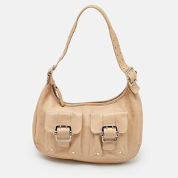 Longchamp Beige Leather Front Double Pocket Shoulder Bag 1118496