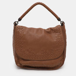 Bottega Veneta Brown Intrecciato Leather Flap Hobo 1118581