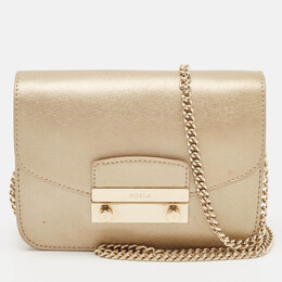 Furla Pale Gold Leather Mini Metropolis Crossbody Bag 1118793