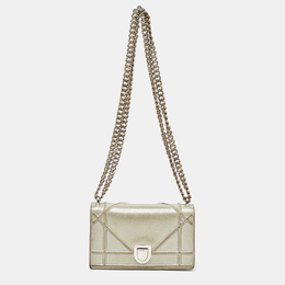 Christian Dior Silver Shimmer Leather Mini Christian Diorama Flap Bag 1118754