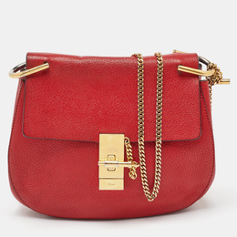 Chloe Red Leather Medium Drew Flap Chain Crossbody Bag 1118756