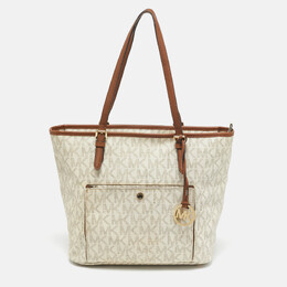 Michael Kors Off White Signature Coated Canvas Jet Set Snap Pocket Tote 1118681