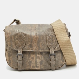 Bottega Veneta Beige/Brown Karung Leather Gardena Messenger Bag 767149